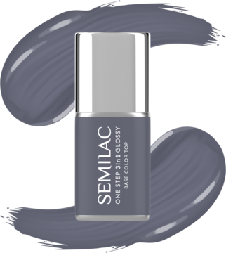 Szary lakier hybrydowy Semilac One Step Glossy Stone Grey 3w1, butelka ze srebrną nakrętką, z przodu.