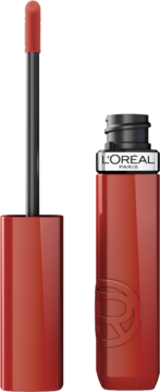 L'Oréal Paris Infaillible Laque Resistance pomadka płynna Cafe Parisien, widok z boku z wysuniętym aplikatorem.