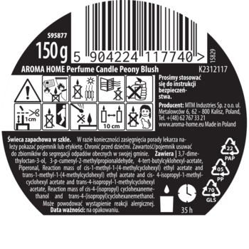 AROMA HOME Perfume ,świeca zapachowa w szkle, Peony Blush,dół