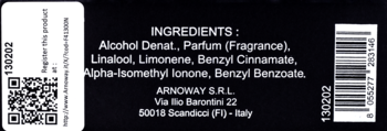 Tył opakowania wody perfumowanej unisex Matelda di Firenze z listą składników i danymi producenta.