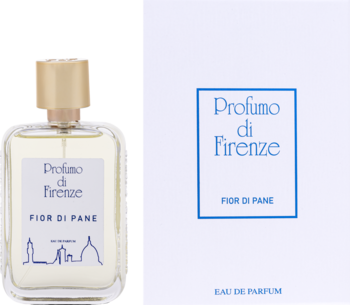 Profumo di Firenze Fior di Pane woda perfumowana unisex. Butelka z panoramą miasta obok białego pudełka.