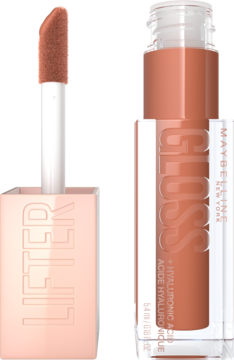Maybelline Lifter Gloss Toffee, błyszczyk nawilżający z kwasem hialuronowym, butelka z wysuniętym aplikatorem.