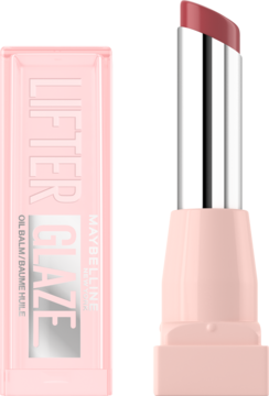 Maybelline Lifter Glaze balsam do ust w odcieniu Berry Haze, otwarty i zamknięty, różowe opakowanie.