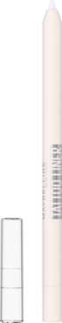 Biała kredka automatyczna Maybelline Tattoo Gel Liner, pionowo stojąca, z odkręconą nakrętką obok.