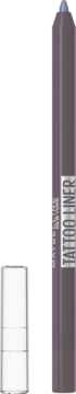 Maybelline Tatoo Gel Liner 822 Space Graphite, automatyczna kredka do oczu z widoczną niebieską końcówką i zdjętą zatyczką.