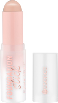Otwarty Essence Foundation Stick, jasny matujący podkład, z różowym podtonem, z odłożoną nakrętką.