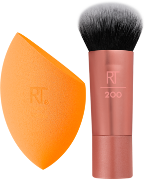 Real Techniques Mini Travel Duo: pomarańczowa gąbka Miracle Complexion Sponge i pędzel Mini Expert Face Brush 200.