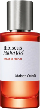 Maison Crivelli Hibiscus Mahajad ekstrakt perfum, bursztynowa butelka z metalową nakrętką, widok z przodu.