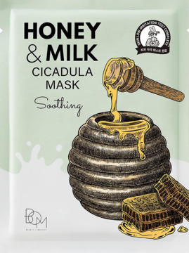 B.O.M Honey & Milk Cicadula Mask, kojąca żelowa maska w płachcie. Widok opakowania z ulem, miodem i mlekiem.