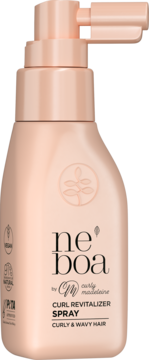 Różowy spray Neboa Curl Revitalizer 50ml dla włosów kręconych i falowanych, z pompką, widok z przodu.
