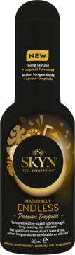 Skyn Naturally Endless Passion Daiquiri, czarny żel intymny, butelka z złotymi napisami i tropikalnym wzorem.