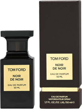 Tom Ford Noir De Noir EDP 50ml, czarny flakon i pudełko ze złotymi etykietami, orientalny zapach unisex.