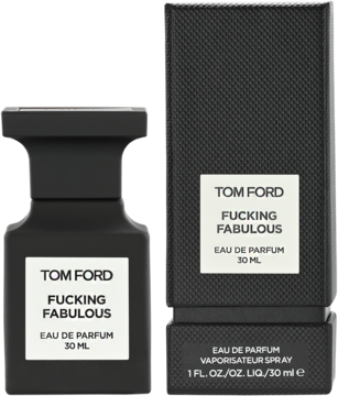 Tom Ford F***ing Fabulous Eau de Parfum 30ml: czarna, kwadratowa butelka i pasujące, matowe czarne pudełko, widok z przodu.