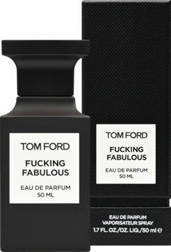 Tom Ford Fucking Fabulous woda perfumowana 50 ml, czarna matowa butelka i pudełko z białymi etykietami, widok z przodu pod kątem.