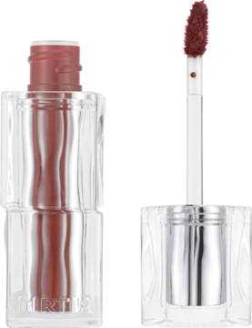 Otwarty tint do ust TIRTIR Waterism Glow Tint Sand Mond z brązowo-różową zawartością i widocznym aplikatorem.