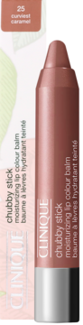 Balsam Clinique Chubby Stick 25 Curviest Caramel, nawilżający sztyft w kolorze brązowo-karmelowym, widok z przodu.
