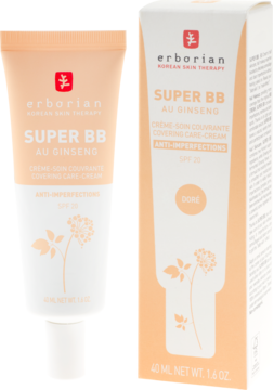 Erborian Super BB Au Ginseng SPF 20 Dore, krem BB w tubce i opakowaniu kartonowym, front.