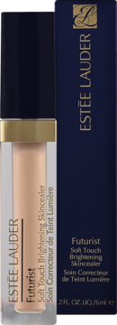 Estée Lauder Futurist Soft Touch Skincealer, beżowy korektor w szklanej butelce i granatowym pudełku.