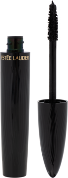 Czarny tusz Estée Lauder Turbo Lash pogrubiająco-wydłużający, otwarte opakowanie z pędzelkiem obok.