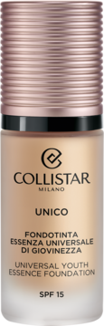 Collistar Unico podkład przeciwzmarszczkowy SPF15, matowa butelka z podkładem w odcieniu ivory, widok z przodu.