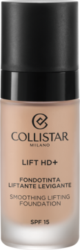 Collistar Lift HD+ Smoothing Lifting Foundation SPF 15, beżowy odcień, w matowej butelce z czarną zakrętką, widok z przodu.