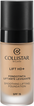 Collistar Lift HD+ smoothing lifting foundation SPF 15, light beige in frosted glass bottle, front view.