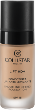 Collistar Lift HD+ Smoothing Lifting Foundation, beżowy odcień, szklana butelka z pompką, SPF 15, widok z przodu.