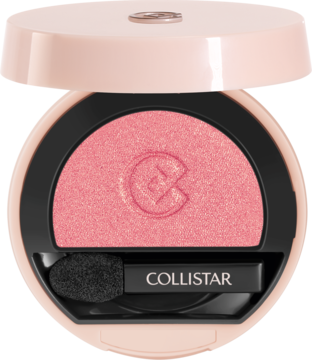 Collistar satynowy cień Baby Rose Satin w otwartym kompakcie z aplikatorem, widok z góry. Nawilża, wygładza.