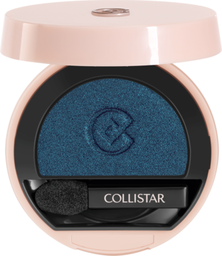 Otwarty, okrągły cień Collistar Blu Mediterraneo Satin, intensywny niebieski, z aplikatorem i logo C.