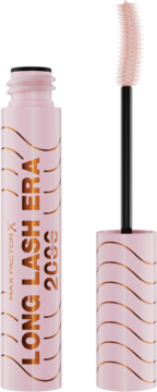 Max Factor 2000 Calorie Long Lash Era wydłużający tusz Black Brown, różowa tubka z otwartą szczoteczką.