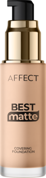 Affect Best Matte Covering Foundation, beżowy matujący podkład w butelce z pompką, widok z przodu.