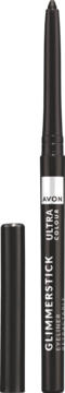 Avon Glimmerstick Diamentowa kredka do oczu, czarna, z otwartą skuwką i widocznym rysikiem.