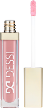 Błyszczyk Dessi Creamy Cover Lip Tint Candy, różowy, w transparentnej tubce ze złotą nakrętką i aplikatorem.