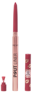Różowa konturówka Revolution Pout Liner Jelly Berry Mauve, otwarta, ze szpicem i nakrętką.