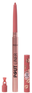 Konturówka Revolution Pout Liner Chauffeur Nude. Różowobeżowa, pionowo, z odkrytą końcówką i opakowaniem.