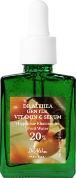 Dr. Althea Gentle Vitamin C Serum w zielonej butelce z białą pipetą, widok z przodu, na etykiecie rokitnik.