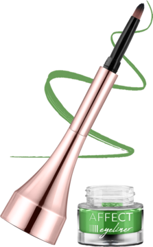 Zielony żelowy eyeliner Affect Simple Lines z eleganckim pędzelkiem w oprawie rose gold.