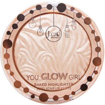 J.Cat Beauty You Glow Girl rozświetlacz Seaside Frost. Kremowy, wypiekany puder w okrągłej kasetce, wzór fali, widok z góry.