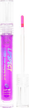 J.Cat Beauty Lipspect koloryzujący olejek do ust Grape Mind w przezroczystej butelce, obok aplikator.