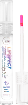 J.Cat Beauty Lipspect koloryzujący olejek do ust Peach Please, otwarta butelka z aplikatorem obok.