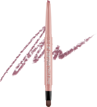 J. Cat Beauty kremowa konturówka Mystic Mauve Beige z wbudowanym pędzelkiem, widok z przodu, obok rozmyta linia koloru.