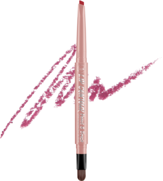 Różowa konturówka J. Cat Beauty Rose Mauve z pędzelkiem, ułożona skośnie na tle dwóch kremowych smug.