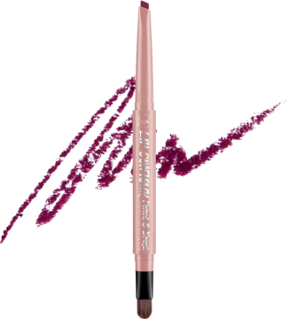 Kremowa konturówka do ust J. Cat Beauty Wild Burgundy z pędzelkiem, widoczna smuga koloru.