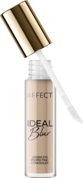 Korektor Affect Ideal Blur 1N z aplikatorem w przezroczystej butelce, złotą zakrętką, widok z przodu.