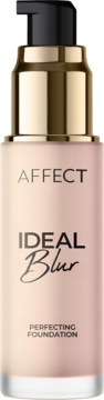Wygładzający podkład Affect Ideal Blur 1N, butelka nude z pompką, złoty kołnierz, widok z przodu.