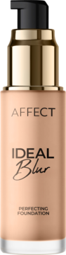 Podkład wygładzający Affect Ideal Blur 4N w matowej beżowej butelce ze złotą pompką, widok z przodu.