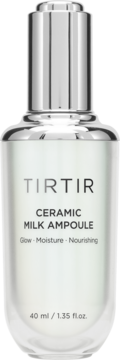 TIRTIR Ceramic Milk Ampoule, serum nawilżające z ceramidami w białej butelce z srebrną zakrętką, widok z przodu.