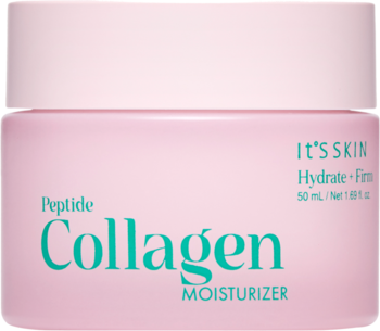Krem It's Skin Peptide Collagen Moisturizer w różowym słoiczku z jasnoróżową zakrętką, widok z przodu.