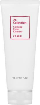 Biała tubka COSRX AC Collection Calming Foam Cleanser 150ml, dla cery trądzikowej, widok z przodu.