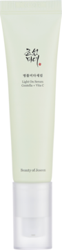 Jasnozielone rozjaśniające serum Beauty of Joseon Light On Centella + Vita C w tubce, widok z przodu.